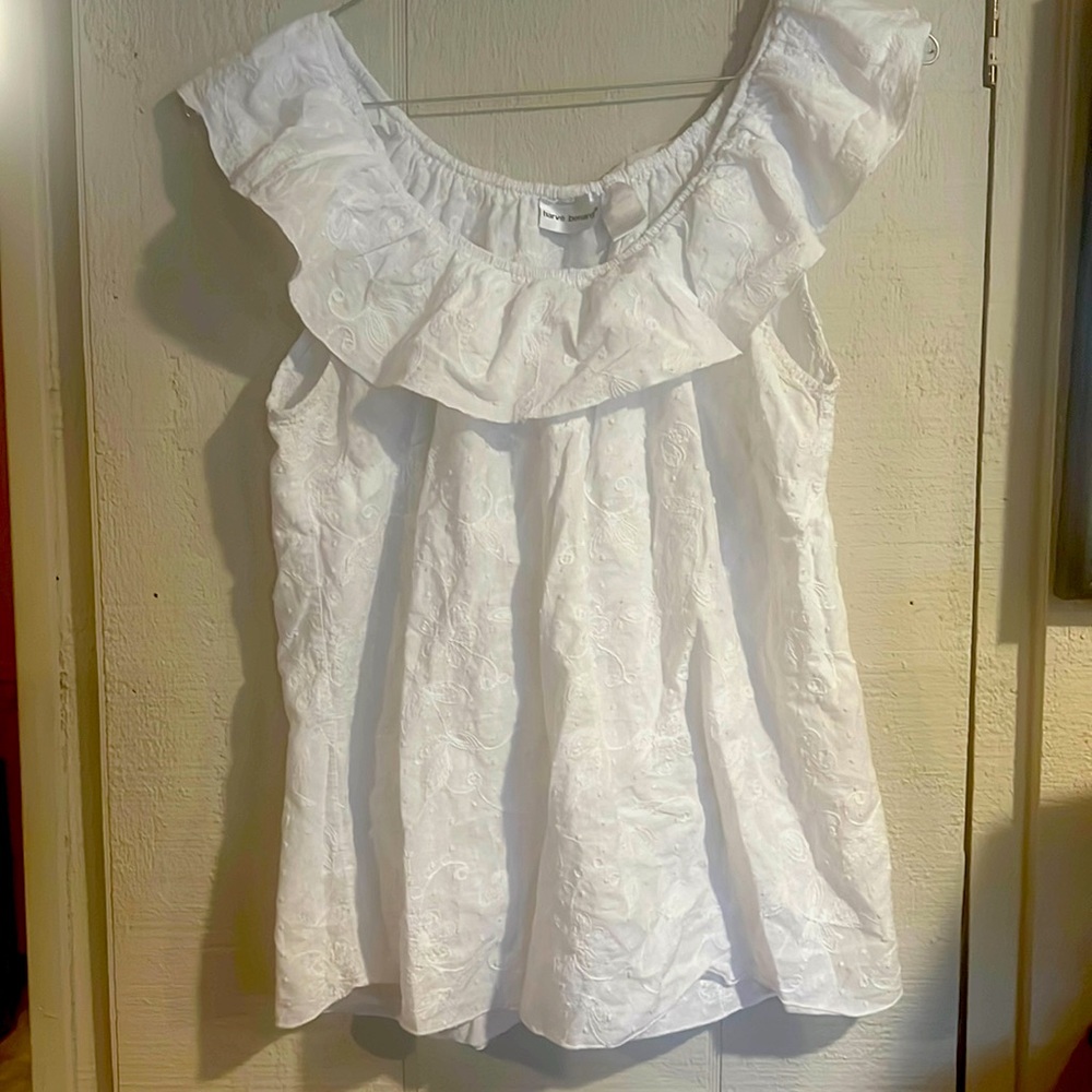 White Cotton Embroidered Flutter Sleeve Top